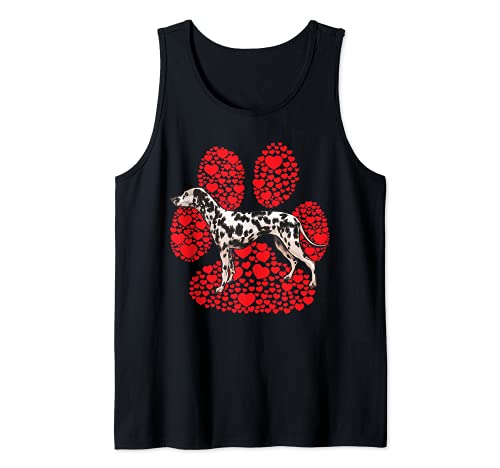 Dalmatian Valentines Day Dog Love Paw Tank Top, Black