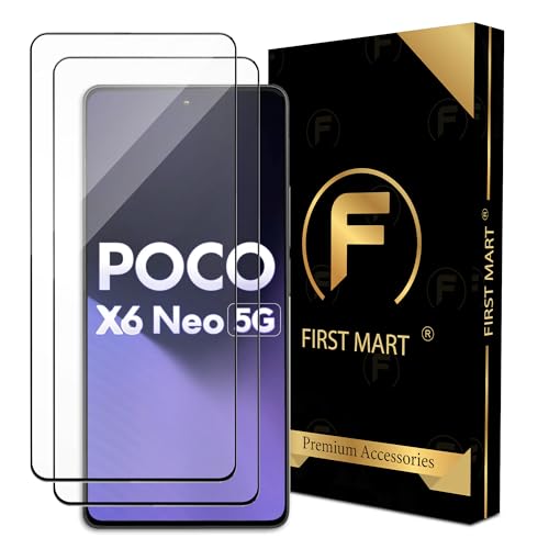 Image of FIRST MART Military-Grade Gorilla Tempered Glass Compatible For Poco X6 Neo, X6 Pro and Redmi Note 13 5G (6.67 Inch) With Edge To Edge Screen Coverage and Easy Installation Kit | Black, Pack of 2