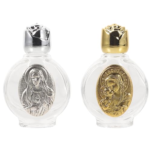 VILLCASE 2pcs Glass Holy Water Bottle, Decorative Bottles Holy Water Container, Religious Empty Oil Containers for Catholic Christian Party Church