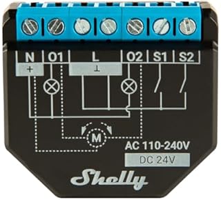Shelly Plus 2PM | WiFi & Bluetooth 2 Channels Smart Relay Switch with Power Metering | Home Automation | Garage Doors & Roller Shutters Remote Control Alexa & Google Home Compatibility IOS Android App