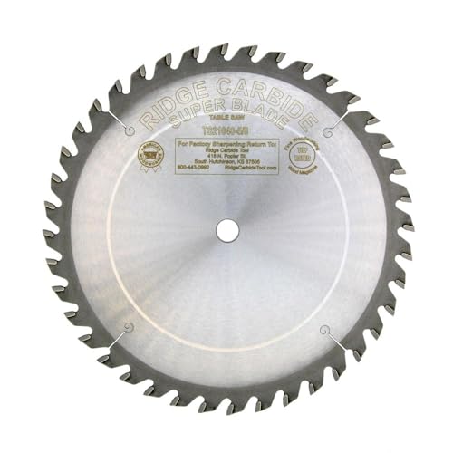 Ridge Carbide 10" Super Combo Full Kerf Saw Blade | 40 Teeth, AR 4+1 Grind, +15° Hook, 5/8" Bore, 0.094" Plate Thickness, 0.125" Kerf | for Cutting Wood and Sheet Goods (TS21040-5/8)