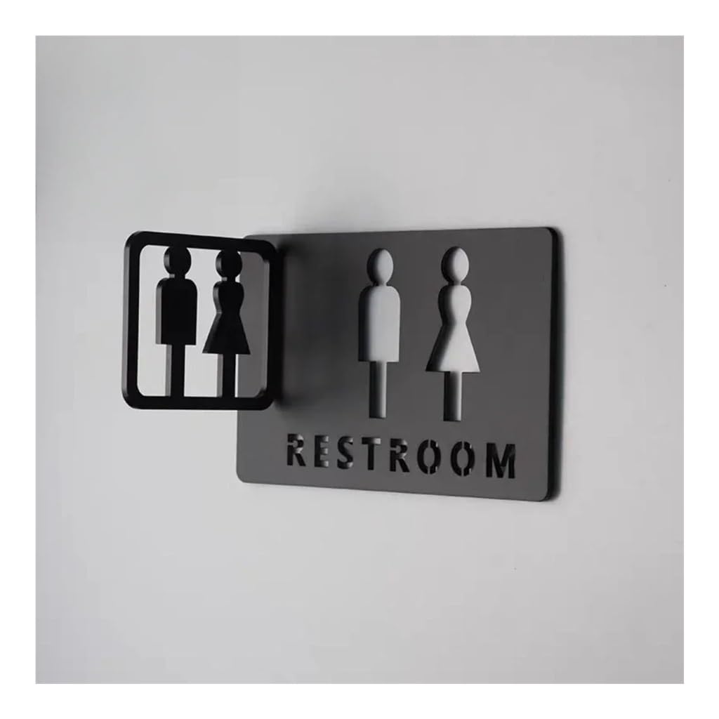 Acryl-Toiletten-Symbol mit selbstklebender Rückseite, für Badezimmer, Toilette, für Hotel, Büro, Zuhause, Restaurant (schwarz, 20 x 15 cm)
