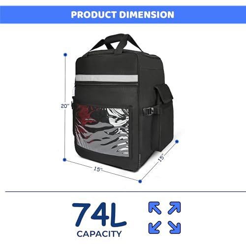 Image of Multipurpose Delivery Bag - Extra Large Backpack for Courier, Grocery, E-Commerce & Catering Use, Travel & Luggage Check-in Bag (Black, 15x15x20 inch)