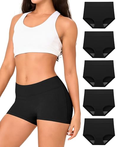 Image of BAMBOO COOL Womens Boy Shorts Underwear Full Coverage High Waist Boxer Briefs Panties for Women 5 Pack