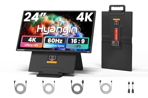 Image of Hyangin 4K 24-inch Large Portable Monitor for Laptop 2026 Upgraded, 60Hz Portable Screen, 125% sRGB IPS Portable Second Monitor with Adjustable Stand for Laptop, MacBook, Phones