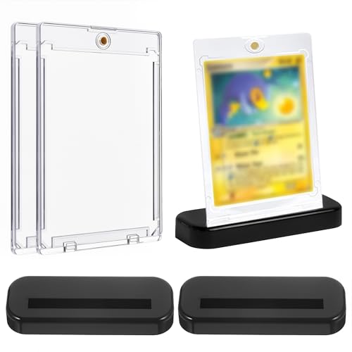 HAMKU 2 Piezas Magnetic Card Holder 35PT Cartas Coleccionables Marco con 2 Soportes, Resistente al Agua Protección UV Transparente para Tarjetas de Juego Tarjetas Deportivas Tarjetas de Coleccionista