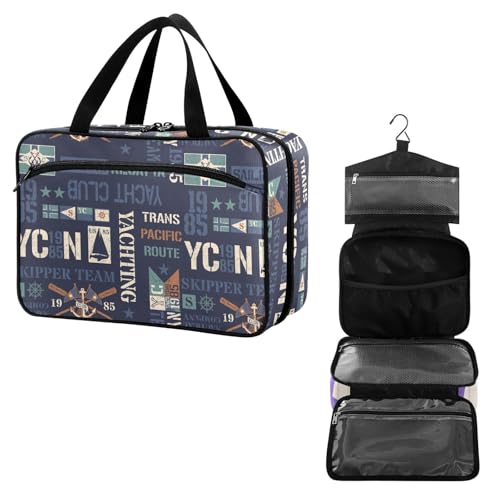 YNNALE Travel Toiletry Bag for Woman/Men,Navy Blue Yacht Themed Nautical Hanging Organizer Bag with...