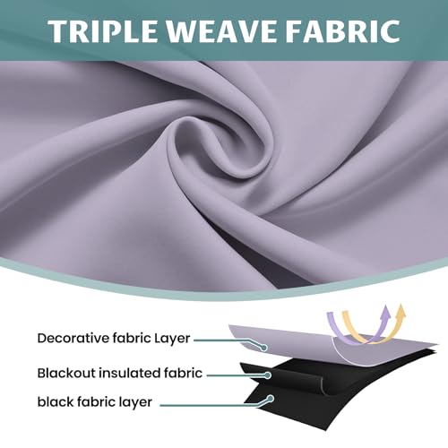 Image of COSVIYA 100% Lilac Blackout Curtains for Living Room 96 Inches Length | Room Darkening Light Blocking Drapes for Bedroom, Grommet Thermal Insulated Window Panels with Black Liner, W52xL96,2 Panels
