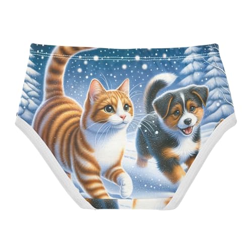 Winter Dog and Cat Cute Underwear Toddler Girl, Cotton Underwear Girls, 2T–8 Years2