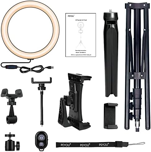 PEYOU 12" Selfie Ring Light with 73" Tripod Stand & 4 Phone Tablet Holders, Large LED Ring Light Tripod with Remote Shutter, Selfie Ring Light for Live Stream/Makeup/TiKTok/YouTube/Instagram
