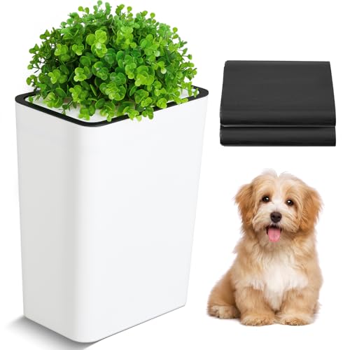 Image of Jingmore Dog Poop Trash Can Outside 3.96 Gal /15 L Plant Styled Dog Waste Trash Can with Lid 50 Waste Bags Outdoor Indoor Poop Container Slim Garbage Bin for Yard Garden Pet (White)