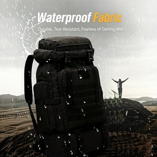 80L Camping Hiking Backpack,Molle Military Tactical Rucksack Backpack,Waterproof Lightweight Hiking Backpack for Outdoor (Black, 80L) - Image 4