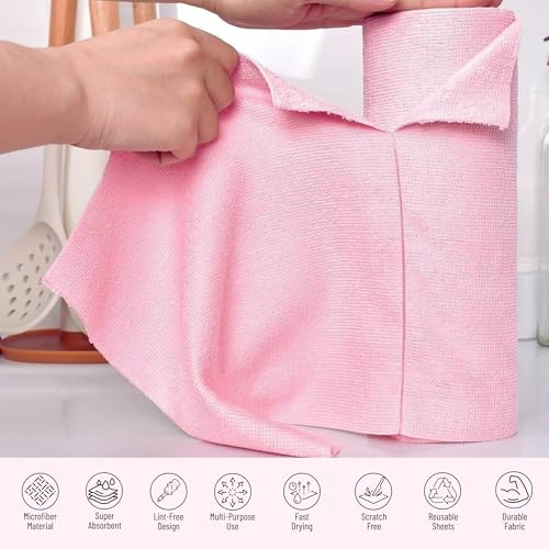 Image of Microfiber Cleaning Cloth roll | Tear-Away Reusable Sheets 10x10 in | Ultra Absorbent Washable lint-Free Towels for Kitchen, car, Home & Office Cleaning (Pink, Pack of 10 Sheets)