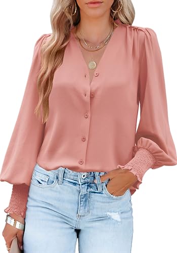 Odosalii Bluse Damen Elegant Blusen Damen Festliche Oberteile Langarmshirt Große Größen Chiffon Blusen Hemd Tunika Longbluse,Rosa,Size X-Large