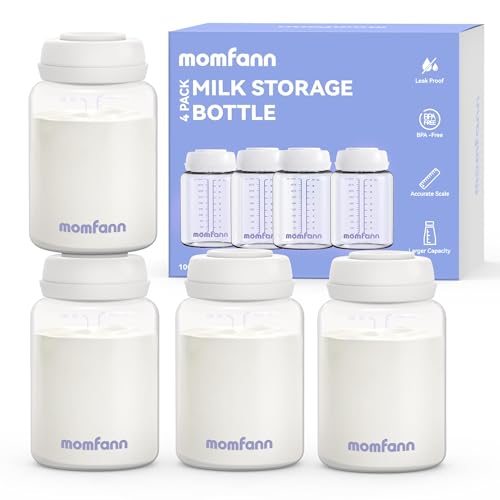 Image of MOMFANN Breastmilk Storage Bottle 4 Pack, 10oz Milk Storage Bottle – Wide-Neck Fit for Most Nipples, Leak-Proof, BPA-Free, for Fridge & Travel