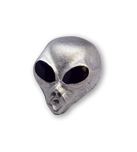 Real Metal P-24B Ufo Alien Head Tie Tack Jacket/Hat Pin With Black Enamel Eyes Silver Finish Pewter thumb #2
