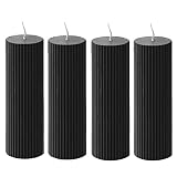 Ribbed Pillar Candles 2x6'' Fluted Column Modern Home Décor Soy Wax Handmade (4 Packs, Black)