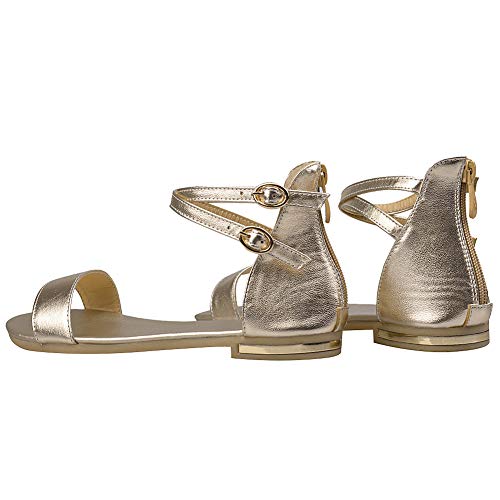 ANUFER Women's Genuine Leather Crossing Ankle Straps Sandals Flat Open-toe Back Zipper Summer Pumps Shoes3