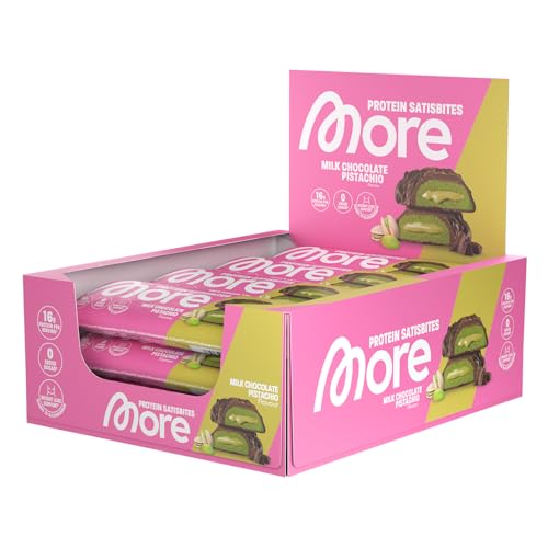 MORE Protein Satisbites, 12er Box Proteinriegel, Milk Chocolate Pistachio – Ansicht 1