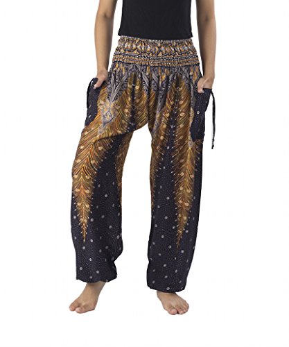 Lannaclothesdesign Women's Smocked Waist Boho Flowy Yoga Harem Pants Hippie Clothes (XL, Black)