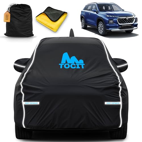Image of Vitara Waterproof Long Life Car Cover with Safety Glow Reflective Strap, Premium Stretchable Velvet Velour Fabric, Machine Washable, Tri-Stitch Custom Fit with Mirror & Antenna Pocket