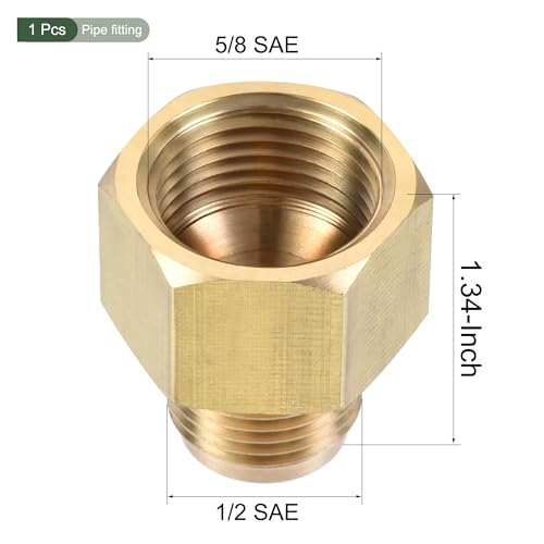Image of YOKIVE Pipe Fitting, Brass Tube Adapter Connector, Great for Hydraulic Applications (1 /2 SAE Flare Male & 5 /8 SAE Female)