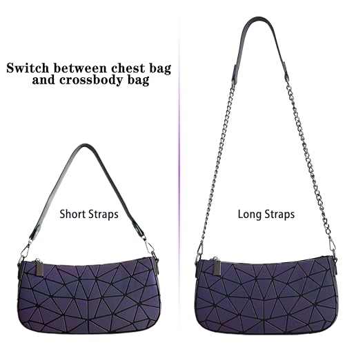 Small Shoulder bag with 2 Removable Straps Geometric Luminous Clutch Purse for Women Geometric underarm bag and Holographic crossbody bag4