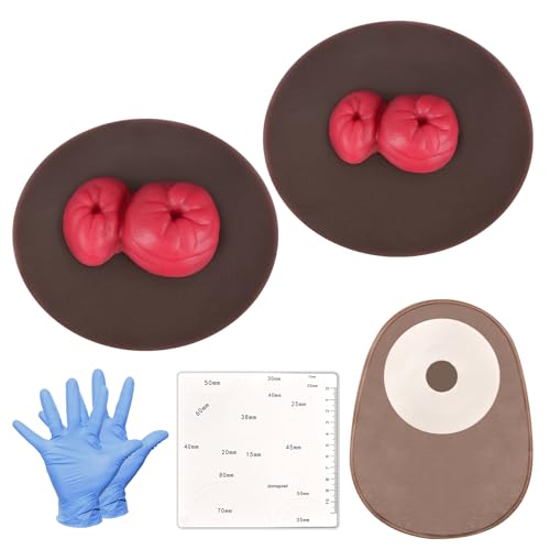 Image of Sticky Loop Ileostomy Simulators, Double-Barrel Stoma Training Model Set, Multi-Skin Tone Ostomy Care Practice Models for Medical Training and Patient Education - Dark