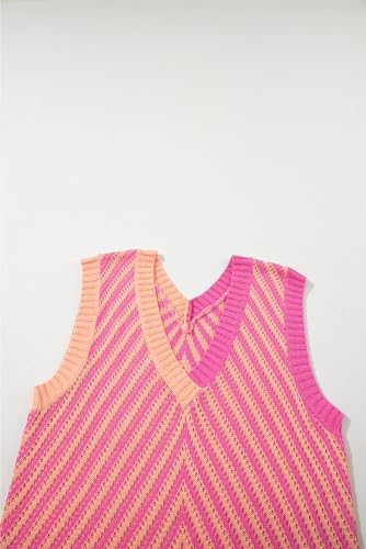 SELINK Girls Sleeveless Sweater V Neck Casual Contrast Chevron Knit Sweater Vest Color Block Pullover Sweater Top4