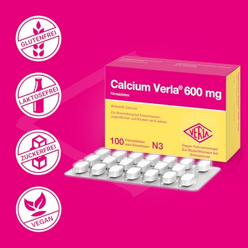 Calcium Verla 600 mg Filmtabletten – Calcium zur Vorbeugung und Behandlung von Calciummangel sowie zur unterstützenden Therapie bei Osteoporose, für die tägliche Einnahme, 100 St