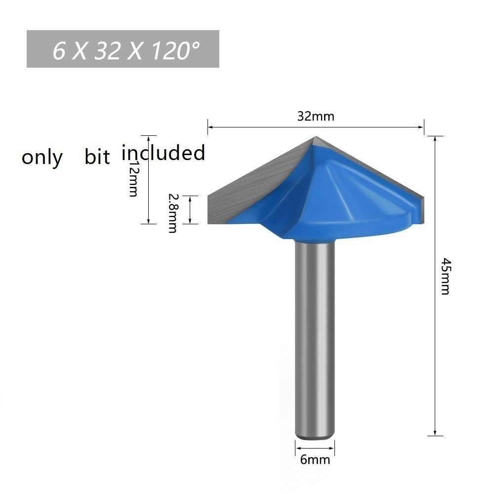 Fraise à rainurer type V 60/90/120/150 degrés, fraise à graver CNC, tige de 6 mm, fraise en carbure(6mmx32mmx120)