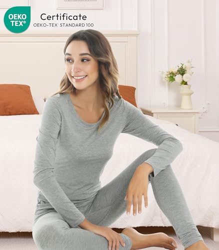 Image of NACHILA Thermal Underwear for Women-Viscose Made from Bamboo,Soft Long Johns Set Base Layer Pajamas Set Long Sleeve Pjs