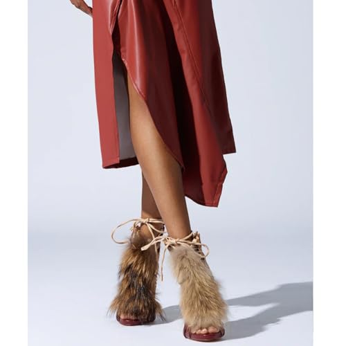 Fur Stiletto Heels Sandals for Women Lace up Faux Fur Ankle High Heels with Back Zip Peep Toe Comfortable Sandals3