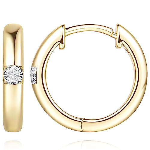 Gold Earrings for Women 14K Gold Hoop Earrings for Women Radiant Cubic Zirconia Comfortable Huggie Hoop Earring 15/20/25mm