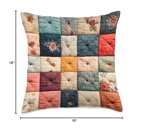 Vintage Geometric Patchwork Quilt Pattern Throw Pillow thumb #3