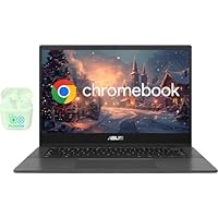 ASUS 14\" FHD LED Chromebook Laptop, 4GB RAM 320GB Storage (64GB eMMC + 256GB SD Card), 8-CoreMediaTek Kompanio 520 Processor, Chrome OS, Wi-Fi 6, Camera Privacy Shutter, PLUSERA Earphones, Gray