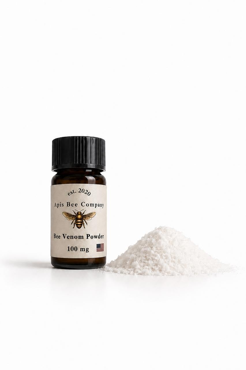 Apis Bee Venom Powder for Skin (100mg) - Pure Bee Venom Apitoxin with High Melittin Content - USA Sourced Honey Bee Venom, Fine Powder for Skincare, Cosmetic Formulations and Research Purposes