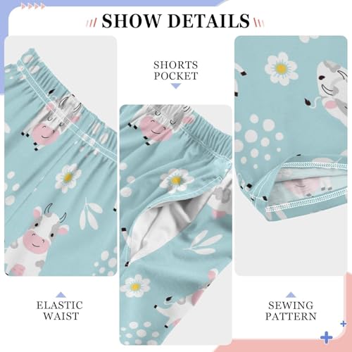 Cow Daisy Flowers Boys Long Pants Soft Trousers Elastic Waist Kids Lounge Bottoms with Pockets S-XL4