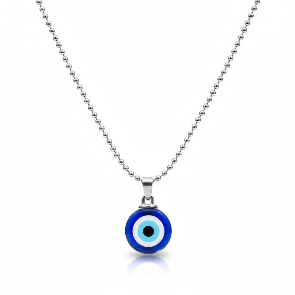 Evil Eye Pendant Necklace with Metallic Ball Chain for Protection & Everyday Style (MJN001S)-image-29