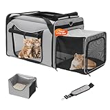 A.FATI Expandable Large Cat Carrier for Car Travel with Litter Box, 24'x17'x16' Soft-Sided Cat Crate up to 35lbs, Tear-Resistant Pet Carrier for Large/Medium Cats for Road Trip Vet Visit(Grey)