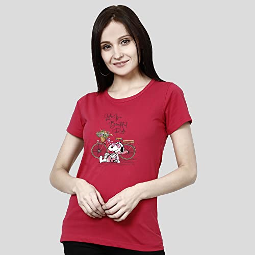 Image of Women's, Round Neck, Half-Sleeve, Printed, Cotton, Regular Fit, T-Shirt for Women