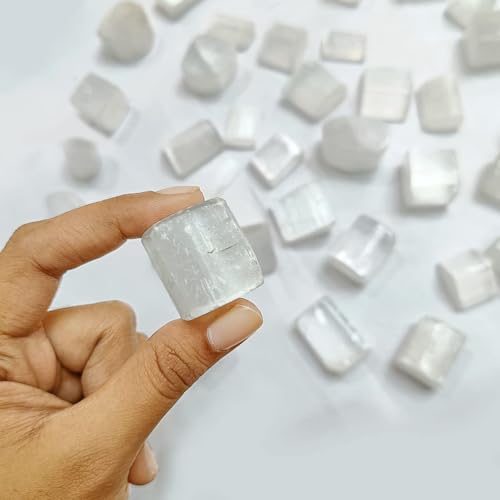 Image of Tumbled Stones, Natural Crystal Healing Stones, Home Office Decor, Aquarium Decorative Pebbles, Vase Fillers (Selenite, 50)