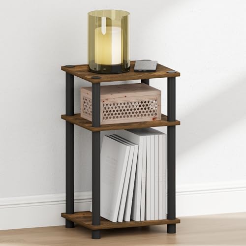 Image of Furinno JUST Night Stand, 3-Tier Turn-N-Tube Nightstand, Toolless Bedside Table, End Table, Side Table with Open Storage for Bedroom, Closet, Dorm, Americano