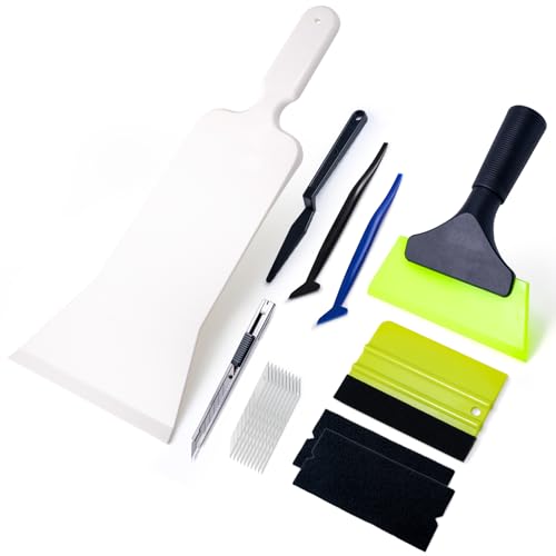 FOSHIO Bulldozer Squeegee Window Tint Kit, Car Squeegee for Windshields, Back Window, Felt Squeegee & 2 Felt Tape, Utility Knife & 10PCS Blades, 2 Micro Squeegee & Corner Squeegee Vinyl Wrap Tools