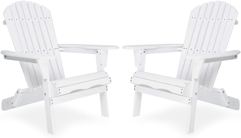 Solid Cedar Wood Folding Adirondack Chair Set of 2 – Outdoor Lounge Patio Chairs for Garden, Lawn, Backyard, Deck – Durable & Comfortable (Embossed Adirondack Chair-1)