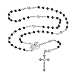 Saint Michael the Archangel Hematite Black Stone Beads Rosary Necklace with Crucifix Cross Pendant, 0.24 in, Alloy and Hematite Material, Gift Box and Satin Drawstring Bag Included (Black Sliver)