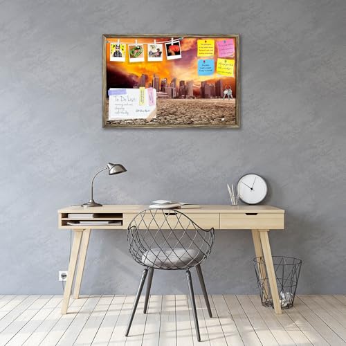 Image of ArtzFolio City Overlooking Desolate Desert | Bulletin Board Notice Pin Board | Vision Soft Board Combo with Thumb Push Pins & Sticky Notes | Antique Golden Frame | 30 x 20 inch (76 x 51 cms)