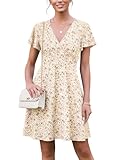 ETCYY NEW Womens Summer Dresses Slant Open V Neck Floral Printed Sundresses Flowy Dress Short Sleeve