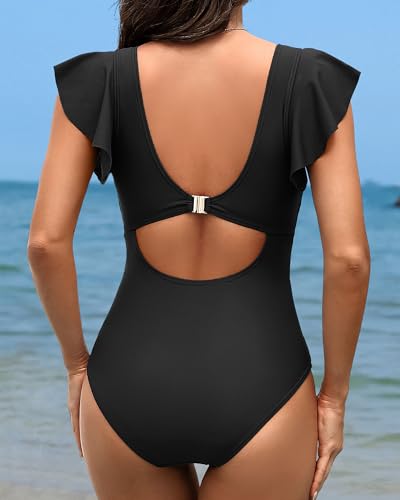 SOCIALA Swim Suits for Women Ruffle One Piece Tummy Control O-Ring Cutout Bathing Suit Full Coverage Swimwear2