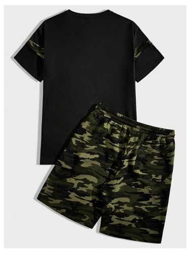 GORGLITTER Men's 2 Piece Outfits Camo Short Sleeve T Shirt and Gym Shorts Set2
